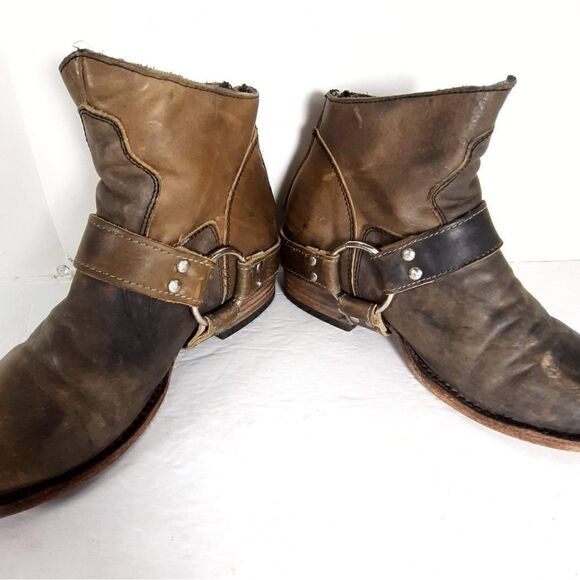 FREEBIRD BY STEVEN WOMEN'S SANTIAGO SIZE 6 Gray ANKLE DISTRESSED HARNESS  BOOTS - Picture 7 of 14